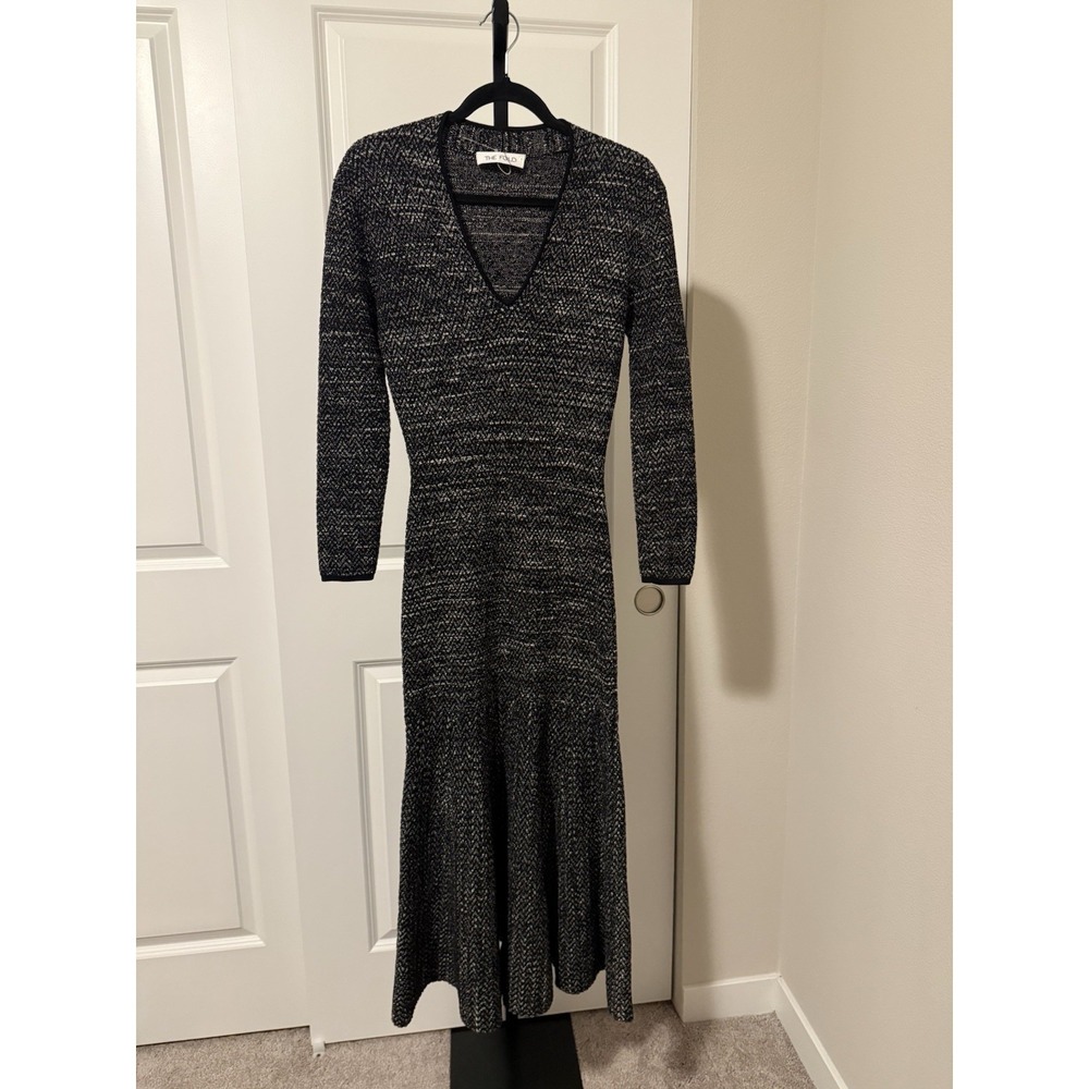 the fold london osterley dress blackβ and ivory knitted tweed Size S
